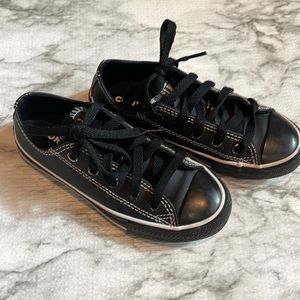 Kids Black Leather Converse Low Top Sneakers